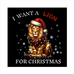 I Want a Lion for Christmas Santa Lion Christmas Gifts Posters and Art